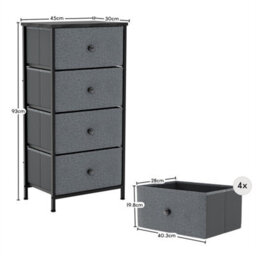 Grey & Black Modern 4 Drawer Chest Of Drawers Fabric - thumbnail 2