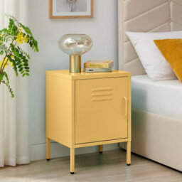 Furniturebox Uk Teksi 1 Door Mustard Yellow Metal Locker Bedside Table - thumbnail 1