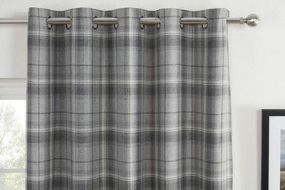 Sundour Carnoustie Grey Checked Eyelet Blackout Curtains - image 1