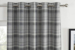 Sundour Carnoustie Grey Checked Eyelet Blackout Curtains - thumbnail 1