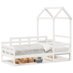 Berkfield Day Bed With Roof Without Mattress White 80X200 Cm Solid Wood - thumbnail 2