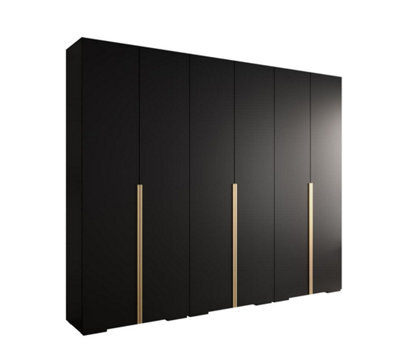 Arte Sleek Inova I Hinged Door Wardrobe H2370mm W3000mm D470mm - Modern Black Finish With Gold Vertical Metal Handles - image 1