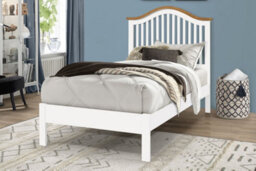 Save On Goods UK 3Ft Single White & Oak Finish Chunky, Strong Solid Wood Wooden Bed Frame.curved Headboard Head End, Low Foot End Board - thumbnail 1