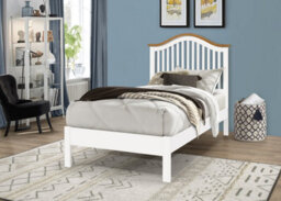 Save On Goods UK 3Ft Single White & Oak Finish Chunky, Strong Solid Wood Wooden Bed Frame.curved Headboard Head End, Low Foot End Board - thumbnail 2