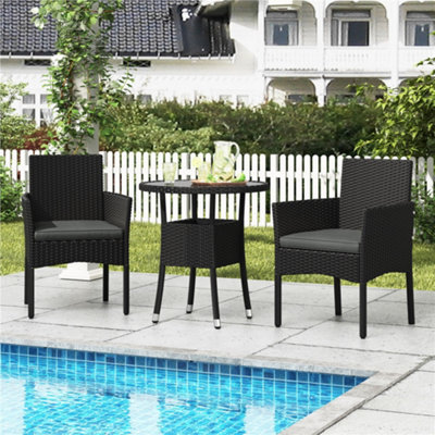 Yaheetech 3-Piece Outdoor Pe Rattan Bistro Set With Cushioned Chairs & Glass Tabletop, Black/grey - image 1