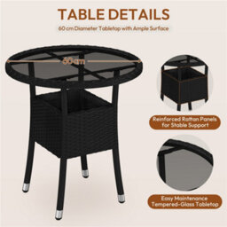 Yaheetech 3-Piece Outdoor Pe Rattan Bistro Set With Cushioned Chairs & Glass Tabletop, Black/grey - thumbnail 4
