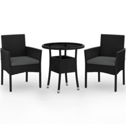 Yaheetech 3-Piece Outdoor Pe Rattan Bistro Set With Cushioned Chairs & Glass Tabletop, Black/grey - thumbnail 2