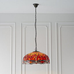 Luminosa Lighting Luminosa Dragonfly Tiffany 3 Light Large Ceiling Pendant Bronze, Red - thumbnail 3