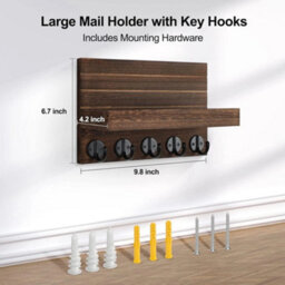 Brown Wall Mounted Key Holder Hooks Keyrings Organiser With Shelf Letter Mail Hanger - thumbnail 2