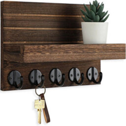 Brown Wall Mounted Key Holder Hooks Keyrings Organiser With Shelf Letter Mail Hanger - thumbnail 7