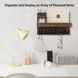 Brown Wall Mounted Key Holder Hooks Keyrings Organiser With Shelf Letter Mail Hanger - thumbnail 6