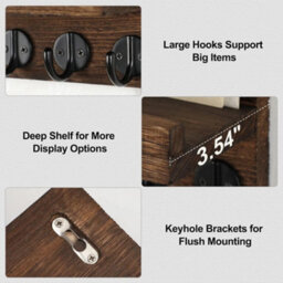 Brown Wall Mounted Key Holder Hooks Keyrings Organiser With Shelf Letter Mail Hanger - thumbnail 4