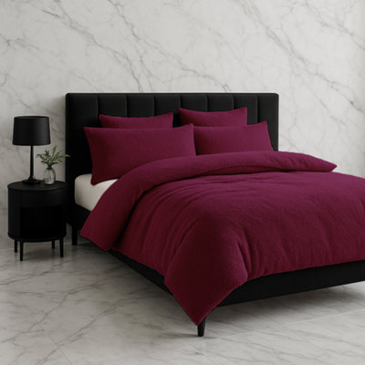 Teddy Bear Fleece Soft Cosy Duvet Cover + Pillow Case Set Plum