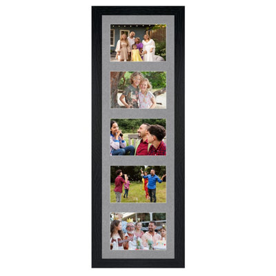 AK Frames 26X8 Black Modern Multi Photo Frame With Mid Grey Mount - Holds 5 Apertures (5X) 6X4 Photos - image 1