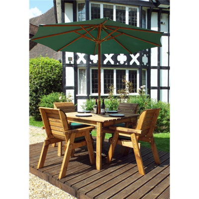 Marlborough Traditional Four Seater Square Table Set With 4 X Green Chair Cushion 1 X Green Parasol & Base & Cushion Storage Bag - image 1