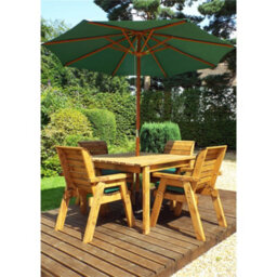 Marlborough Traditional Four Seater Square Table Set With 4 X Green Chair Cushion 1 X Green Parasol & Base & Cushion Storage Bag - thumbnail 2
