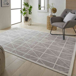 Light Grey Easy To Clean Modern Chequered Geometric Dining Room Bedroom And Living Room Rug -160Cm X 230Cm - thumbnail 5