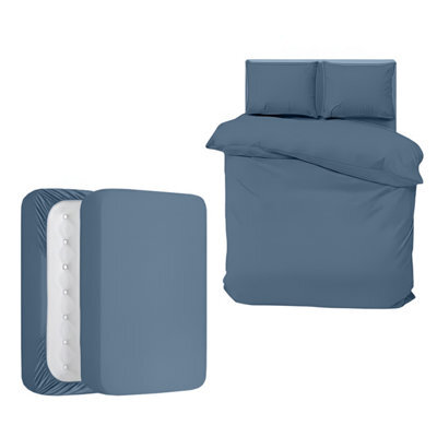 Aspire Homeware Washed Blue Duvet Cover Set, Soft Microfiber & Reversible, Super King (L)220Cm X (W)260Cm - image 1