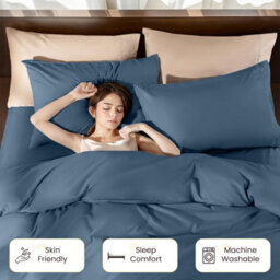 Aspire Homeware Washed Blue Duvet Cover Set, Soft Microfiber & Reversible, Super King (L)220Cm X (W)260Cm - thumbnail 4