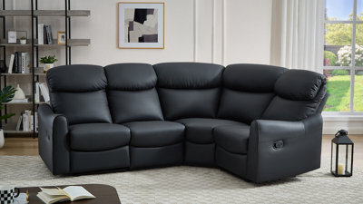 UK Leisure World Recliner Black Corner Sofa Suites Settee Seater Armchair Faux Leather - image 1