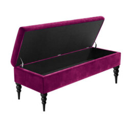 90Cm Safar Plain Ottoman Storage Bench -Upholstered Shoes Bench With Black Turned Wooden Legs - Purple Naple Ottoman Bench - thumbnail 2