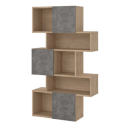 Wyld Haus Taichung Asymmetrical 5-Shelf Bookcase In Hickory Oak And Concrete Effect - thumbnail 5