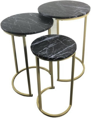 Hygrad Built to Survive Set Of 3 Round Wooden/steel Nesting Side Coffee Tables Stacking Sofa Side, Space Saving Coffee Tea Table Large, Medium & Small (Bl