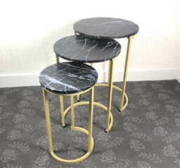 Hygrad Built to Survive Set Of 3 Round Wooden/steel Nesting Side Coffee Tables Stacking Sofa Side, Space Saving Coffee Tea Table Large, Medium & Small (Bl - thumbnail 8