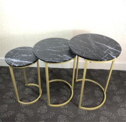 Hygrad Built to Survive Set Of 3 Round Wooden/steel Nesting Side Coffee Tables Stacking Sofa Side, Space Saving Coffee Tea Table Large, Medium & Small (Bl - thumbnail 7