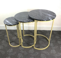 Hygrad Built to Survive Set Of 3 Round Wooden/steel Nesting Side Coffee Tables Stacking Sofa Side, Space Saving Coffee Tea Table Large, Medium & Small (Bl - thumbnail 4