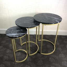 Hygrad Built to Survive Set Of 3 Round Wooden/steel Nesting Side Coffee Tables Stacking Sofa Side, Space Saving Coffee Tea Table Large, Medium & Small (Bl - thumbnail 6