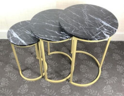 Hygrad Built to Survive Set Of 3 Round Wooden/steel Nesting Side Coffee Tables Stacking Sofa Side, Space Saving Coffee Tea Table Large, Medium & Small (Bl - thumbnail 5