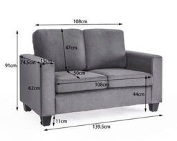 Home Detail Dakota 2 Seater Grey Velvet Fabric Sofa - thumbnail 6