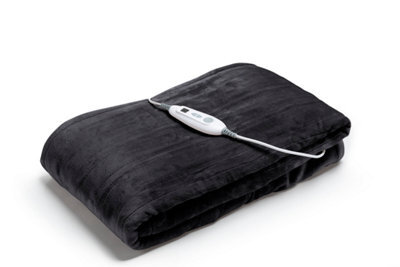 Electric Heated Over Blanket Throw 6 Heat Settings Machine Washable Soft Touch Black 130X180Cm