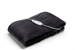 Electric Heated Over Blanket Throw 6 Heat Settings Machine Washable Soft Touch Black 130X180Cm