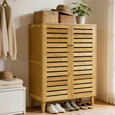 Freestanding Shoe Storage Cabinet Farmhouse Modern Rustic Shoe Rack - image 1