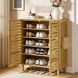 Freestanding Shoe Storage Cabinet Farmhouse Modern Rustic Shoe Rack - thumbnail 5