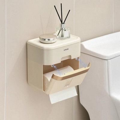 Wall Mounted Bathroom Toilet Roll Holder Double Layer Tissue Paper Storage - image 1