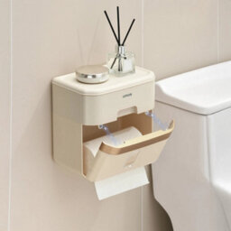 Wall Mounted Bathroom Toilet Roll Holder Double Layer Tissue Paper Storage