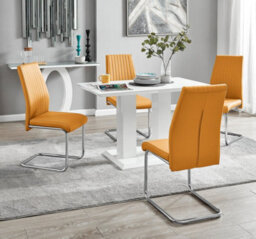 Furniturebox Uk 4 Seater Dining Set - Imperia White High Gloss Dining Table And Chairs - 4 Mustard Lorenzo Chrome Dining Chairs - thumbnail 1