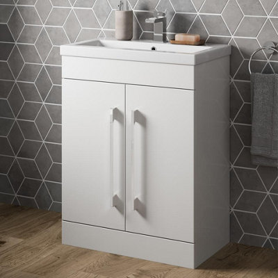 Affine Freestanding Vanity Unit Bathroom Cabinet Furniture Basin Gloss 600mm White - image 1