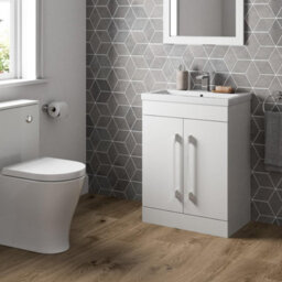Affine Freestanding Vanity Unit Bathroom Cabinet Furniture Basin Gloss 600mm White - thumbnail 3