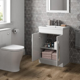 Affine Freestanding Vanity Unit Bathroom Cabinet Furniture Basin Gloss 600mm White - thumbnail 4