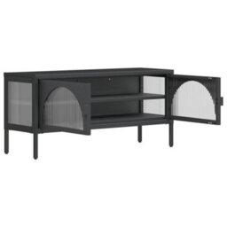 Berkfield Tv Cabinet Black 105X35X50 Cm Glass And Steel - thumbnail 7