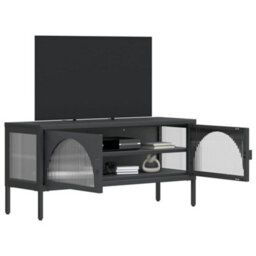 Berkfield Tv Cabinet Black 105X35X50 Cm Glass And Steel - thumbnail 4