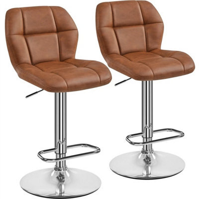 Retro Brown Modern Faux Leather Swivel Bar Chair Adjustable Bar Stool With Backrest, 2Pcs - image 1