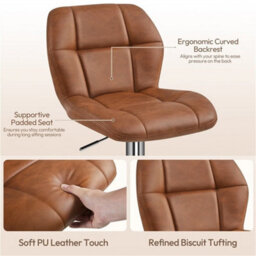 Retro Brown Modern Faux Leather Swivel Bar Chair Adjustable Bar Stool With Backrest, 2Pcs - thumbnail 5