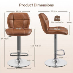 Retro Brown Modern Faux Leather Swivel Bar Chair Adjustable Bar Stool With Backrest, 2Pcs - thumbnail 2
