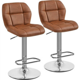 Retro Brown Modern Faux Leather Swivel Bar Chair Adjustable Bar Stool With Backrest, 2Pcs - thumbnail 1