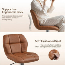 Retro Brown Modern Faux Leather Swivel Bar Chair Adjustable Bar Stool With Backrest, 2Pcs - thumbnail 4